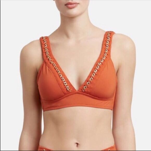 NWT Kenneth Cole V-Neck Plunge Chain Link Bikini Beach Swimsuit Top Small - Picture 2 of 10